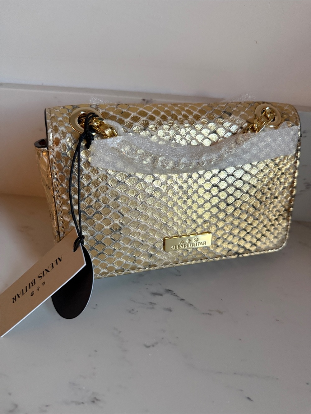 Alexis Bittar Mini Bella Python Embossed Leather Clutch Color Gold Python NWT - Picture 7 of 14